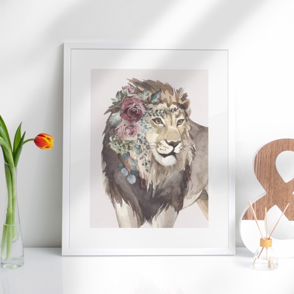 Watercolor Floral Lion Wall Art Poster Print Unframed - Picture 5 of 15